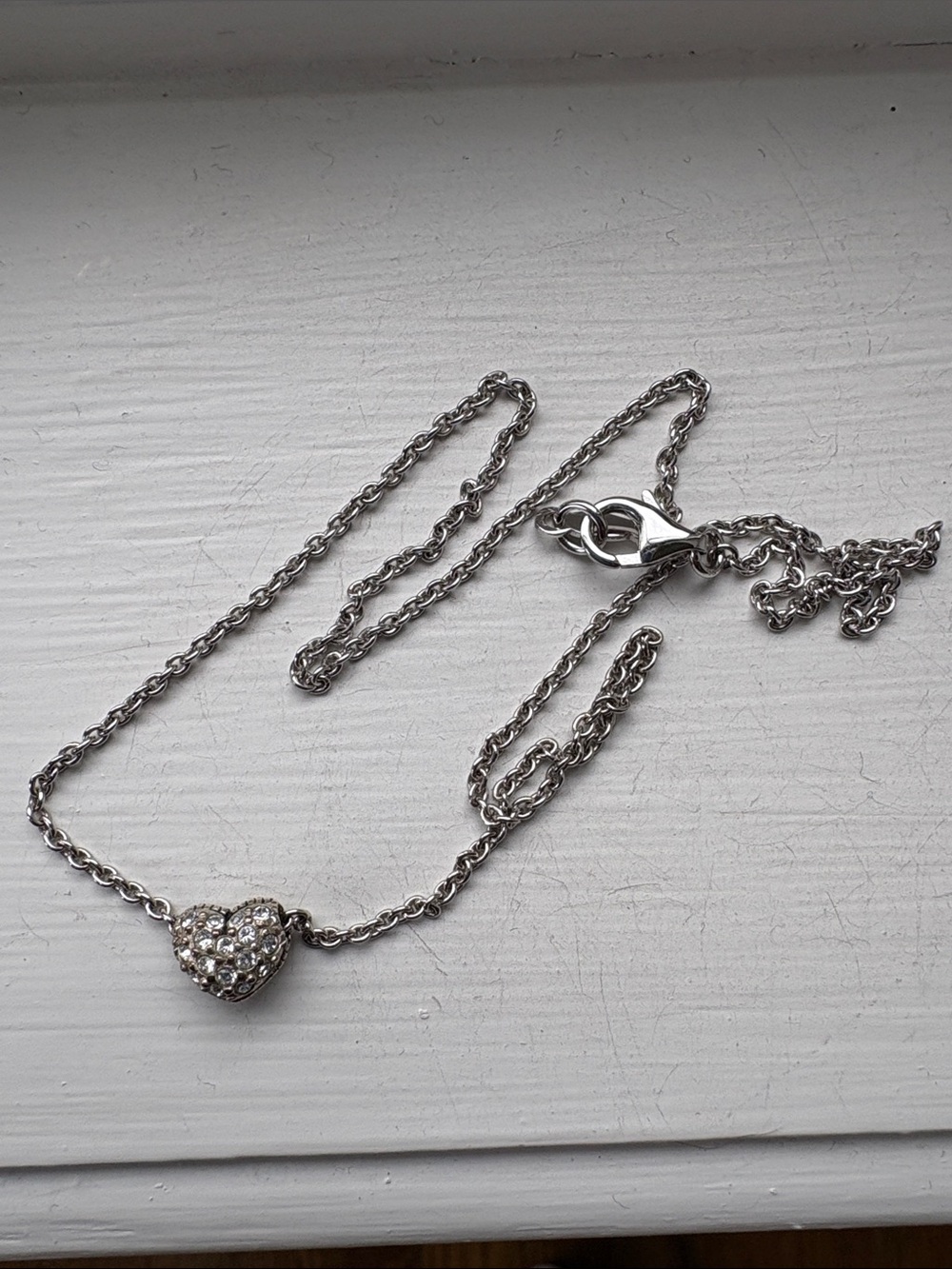 Sterling silver rhinestone heart (2-toned) necklace